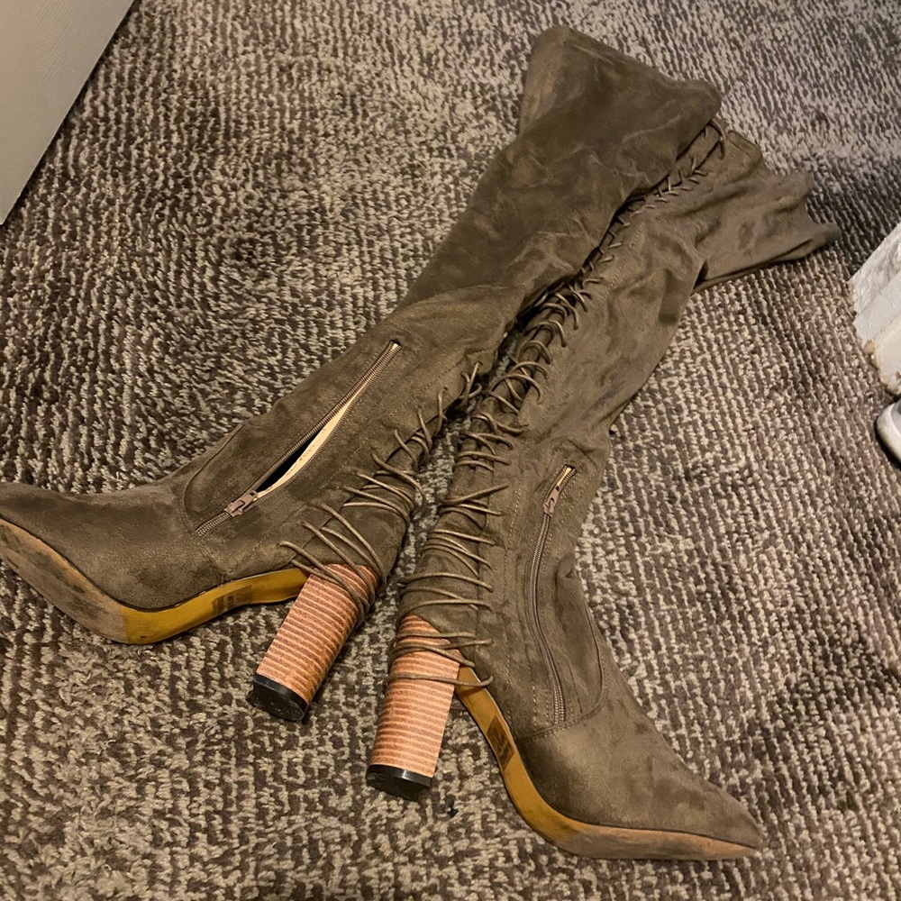 Suede thigh high boots